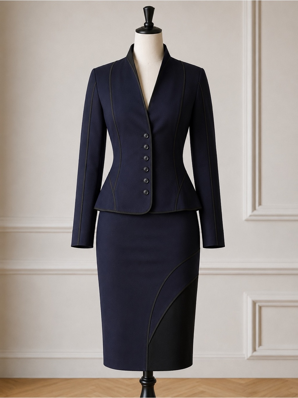 Liviana Conti Made in Italy Navy & Black Skirt Suit Set